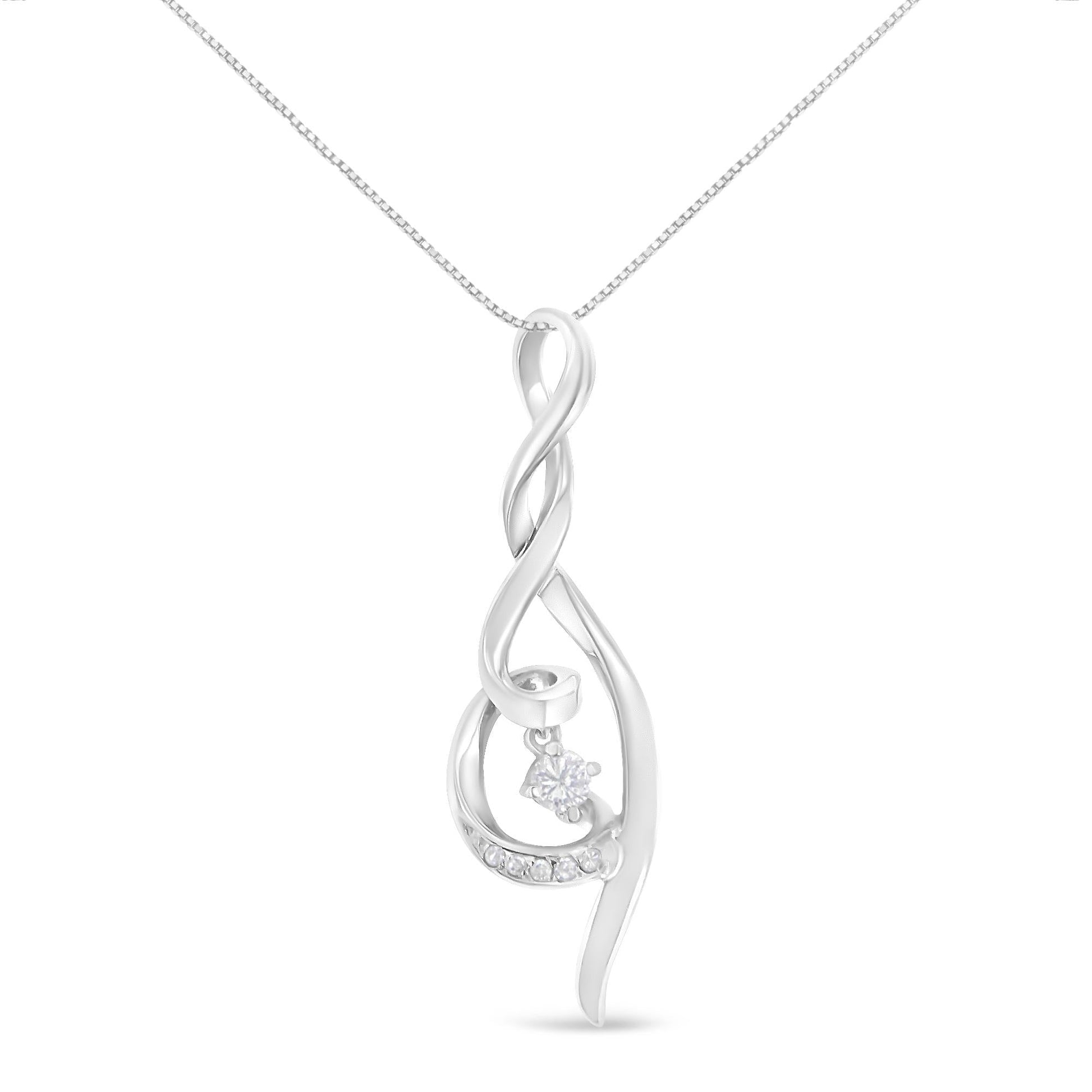 Espira 10K White Gold 1/10 cttw Diamond Swirl Pendant Necklace (I-J I1-I2)