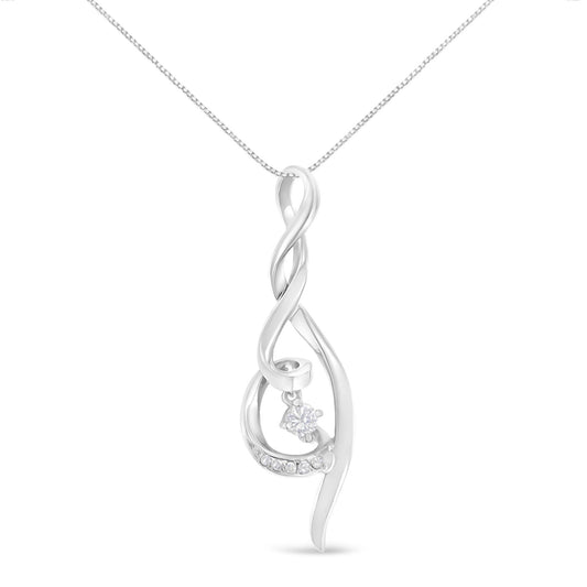 Espira 10K White Gold 1/10 cttw Diamond Swirl Pendant Necklace (I-J I1-I2)