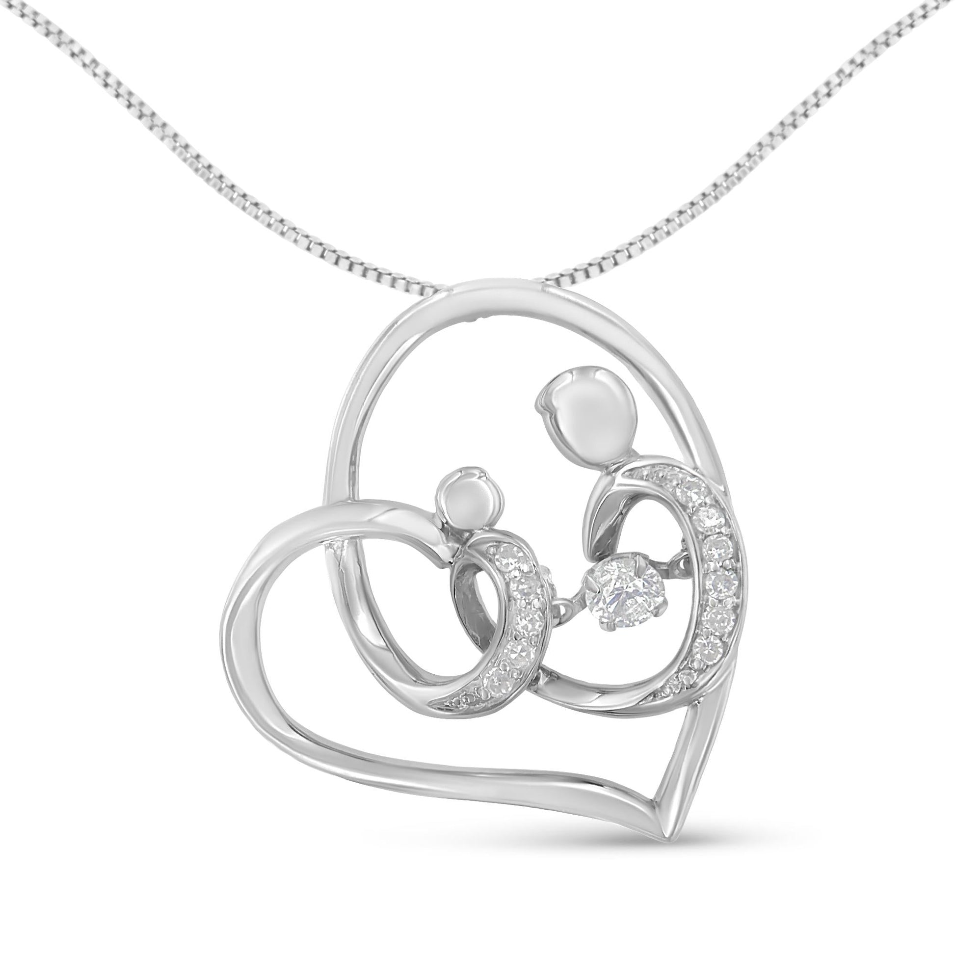 .925 Sterling Silver 1/6 cttw Diamond Heart Pendant Necklace (H-I I1-I2)