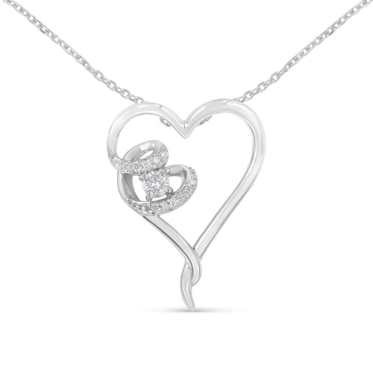 .925 Sterling Silver 1/10 cttw Diamond Heart Pendant Necklace (H-I I1-I2)