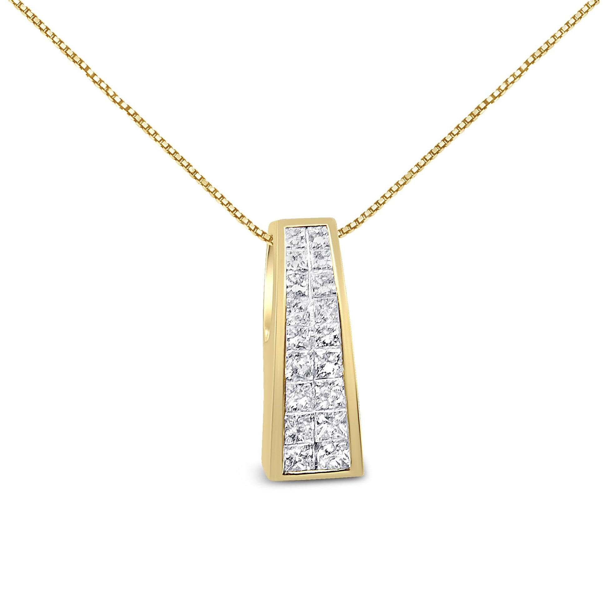 14K Yellow Gold 1 1/2 cttw Princess Cut Diamond Greek Column Pendant Necklace