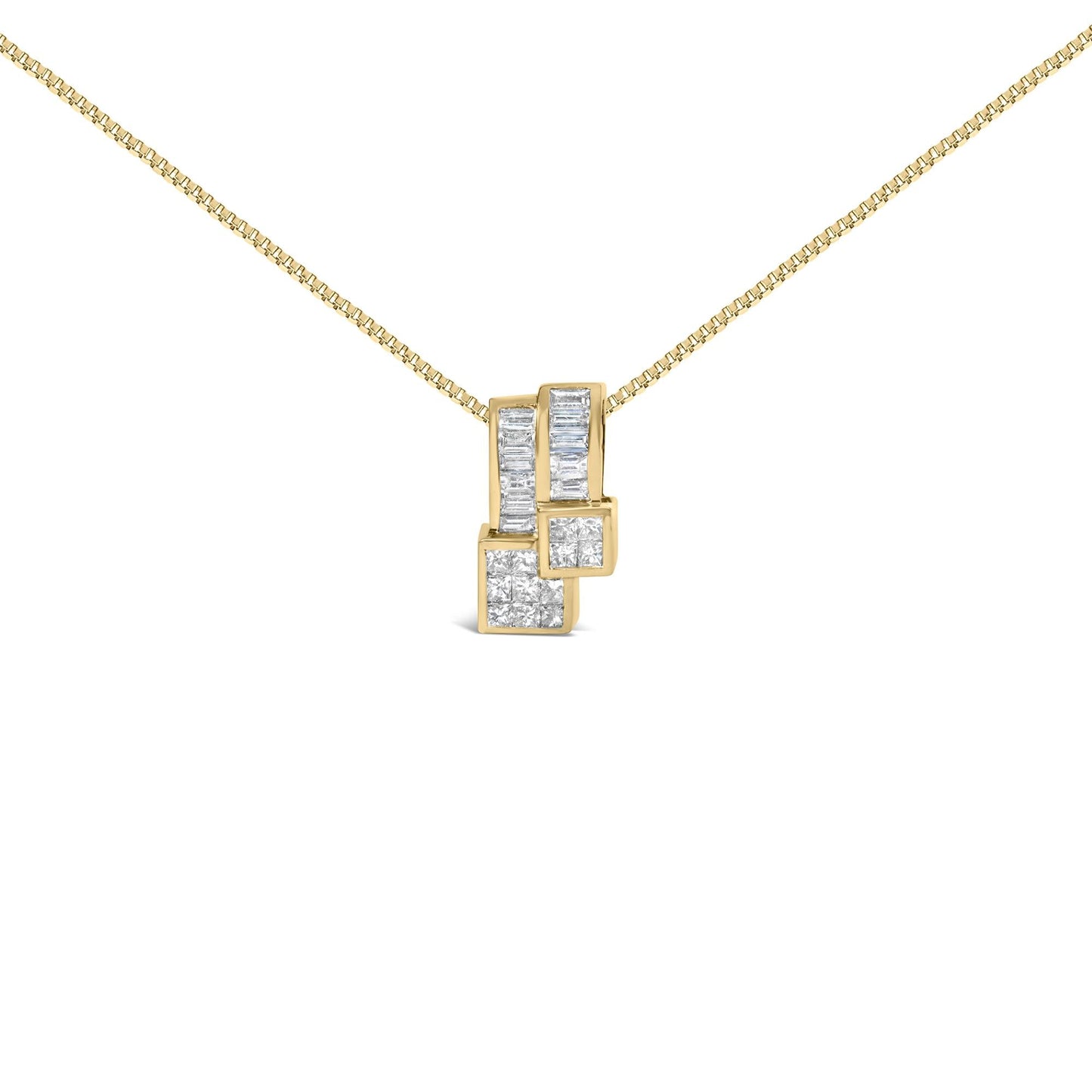 14K Yellow Gold 1 1/2 cttw Princess and Baguette Cut Diamond Geometric Pendant