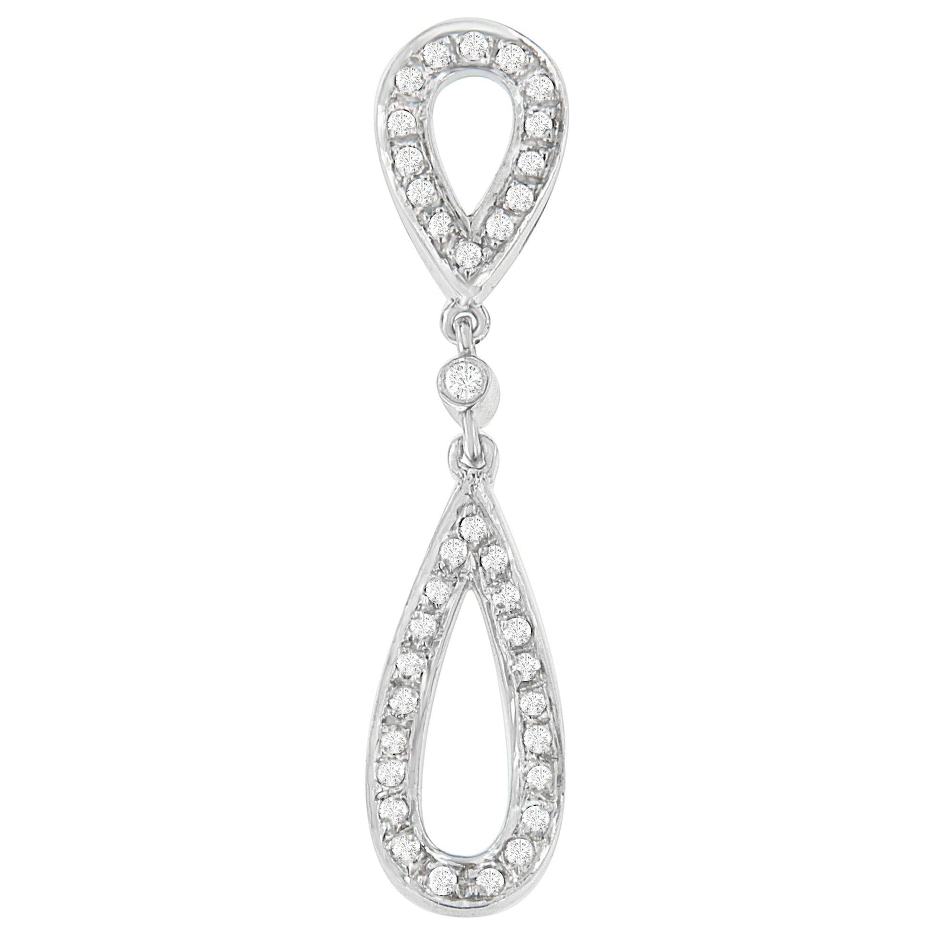 14 White Gold 1/4 cttw Round Cut Diamond Double Tear Drop Pendant Necklace (H-I