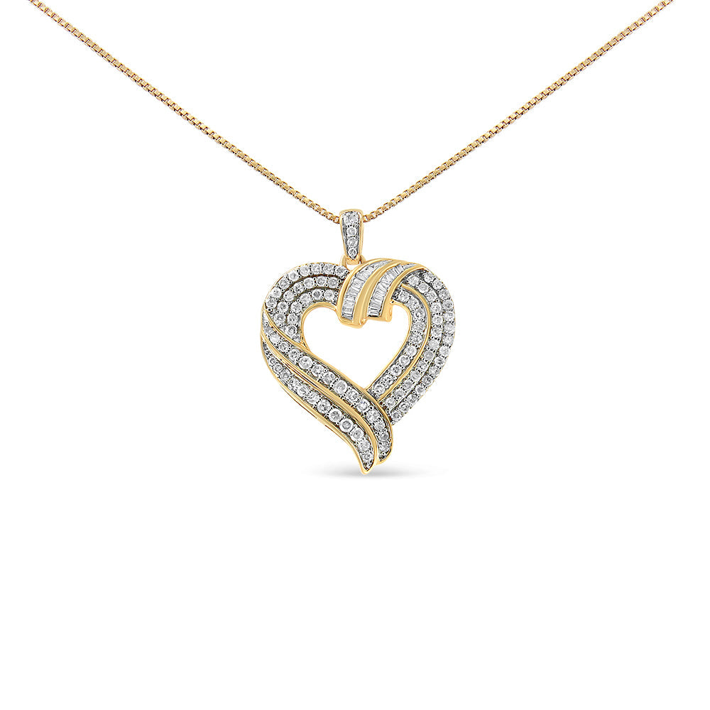 .925 Sterling Silver 1.00 Cttw Baguette Diamond Composite Open Heart 18’’