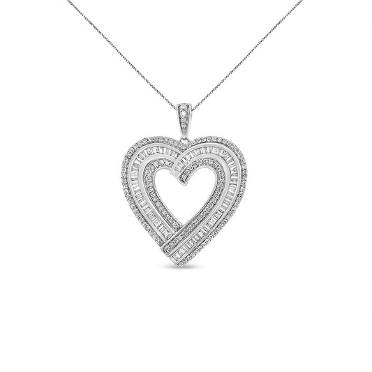 .925 Sterling Silver 1 3/8 Cttw Baguette Diamond Composite Heart 18’’ Inch