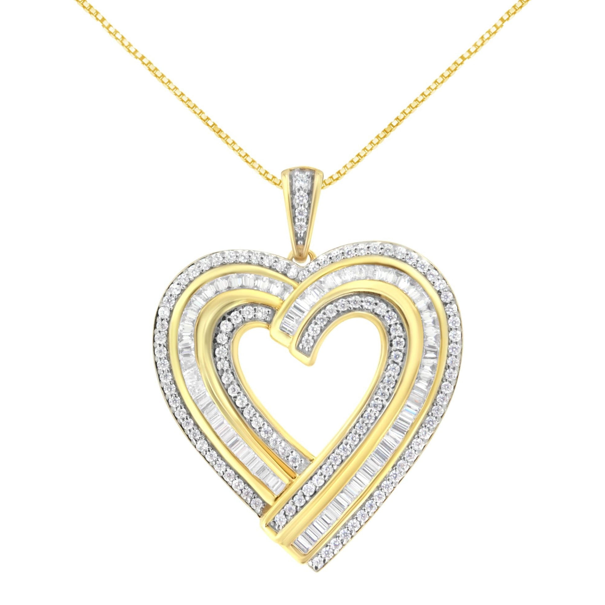 .925 Sterling Silver 1 3/8 Cttw Baguette Diamond Composite Heart 18’’ Inch