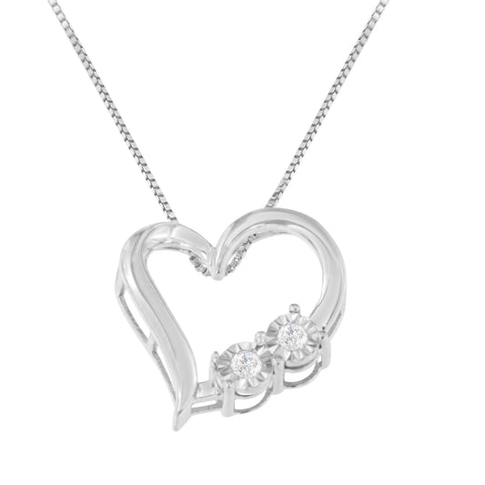 .925 Sterling Silver 1/10 cttw Diamond Heart Pendant Necklace (I-J I3)