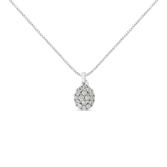 .925 Sterling Silver 1 1/2 Cttw Diamond Oval Cluster Pendant Necklace (I-J