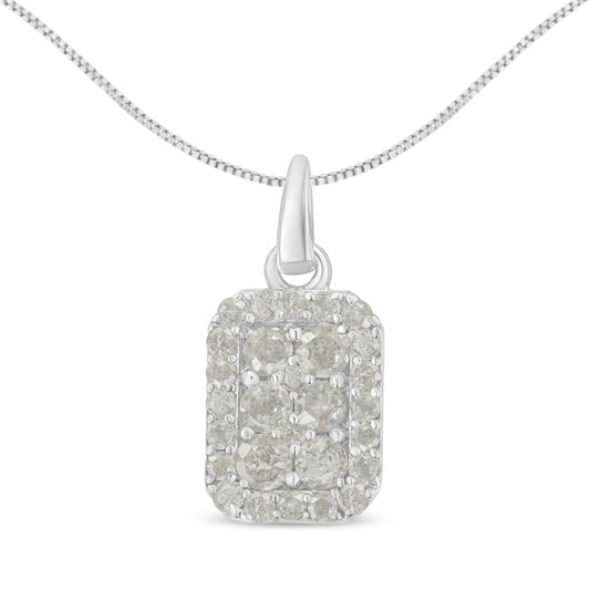 .925 Sterling Silver 1 cttw Diamond Block Pendant Necklace (I-J I3-Promo)