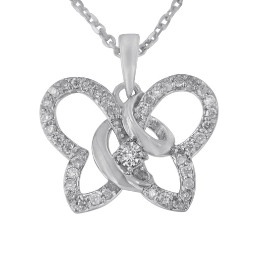 .925 Sterling Silver 1/4 cttw Prong-Set Diamond Butterfly 18’’ Pendant