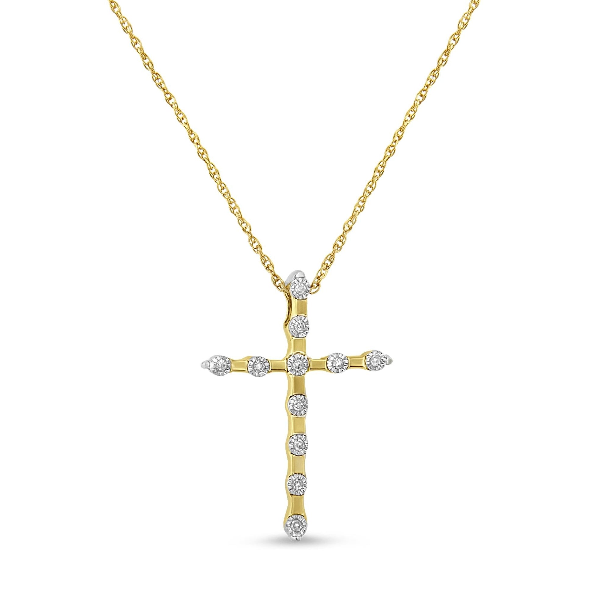 Yellow Plated.925 Sterling Silver 1/15 cttw Round Cut Diamond Cross Pendant