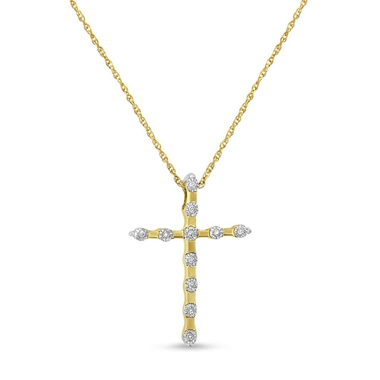 Yellow Plated.925 Sterling Silver 1/15 cttw Round Cut Diamond Cross Pendant