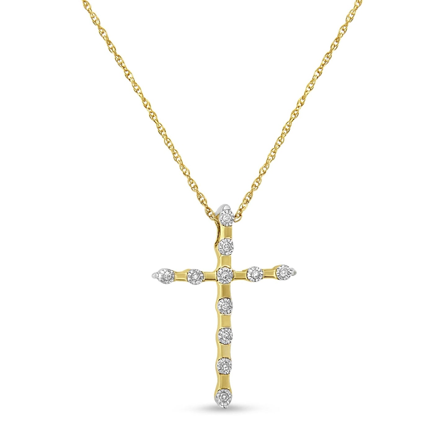 14K Yellow Gold Plated.925 Sterling Silver Miracle Set Diamond Accent Cross