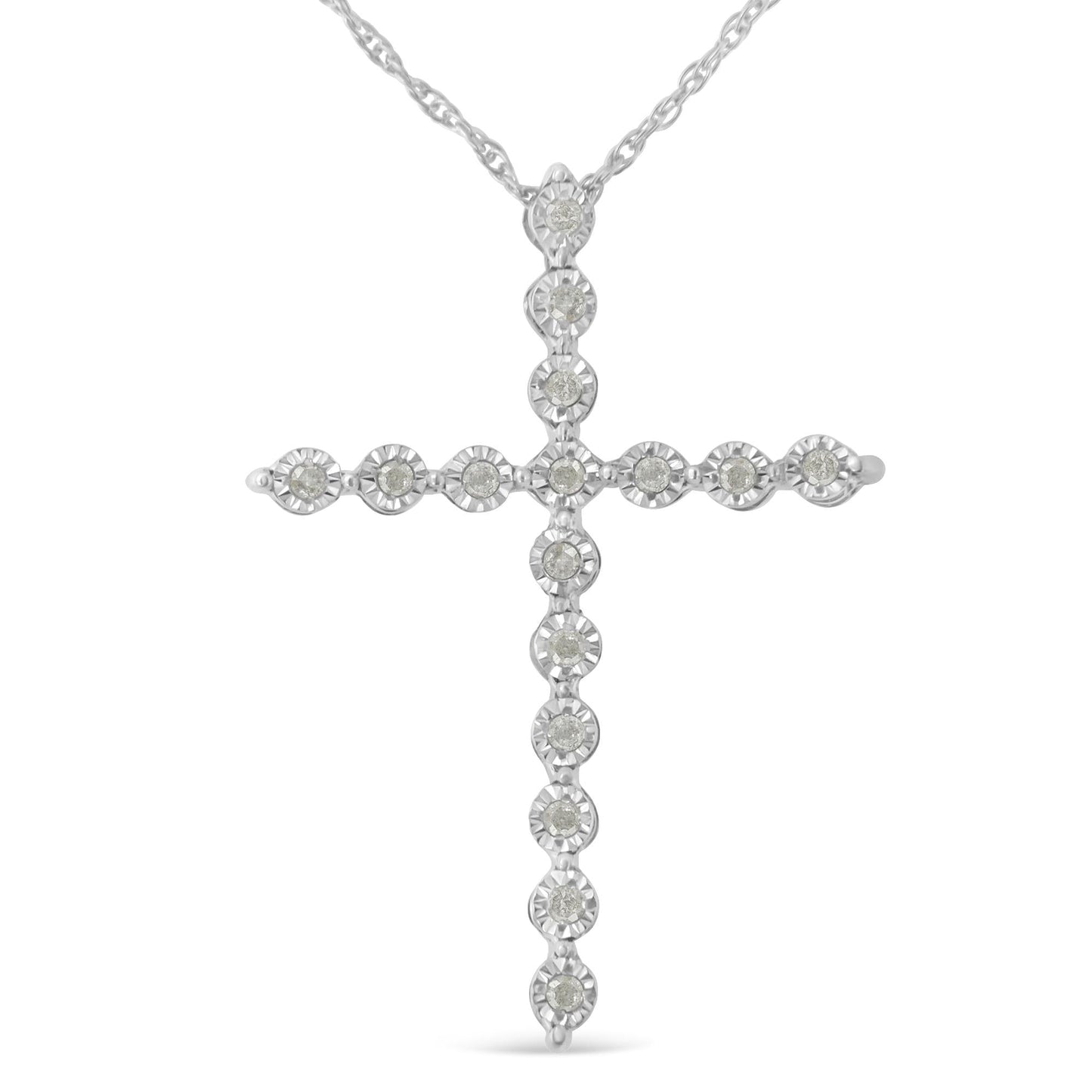 .925 Sterling Silver 1/6 Cttw Brilliant-Cut Diamond Miracle-Set Shared Prong Cross 18" Pendant Necklace (I-J Color, I2-I3 Clarity)