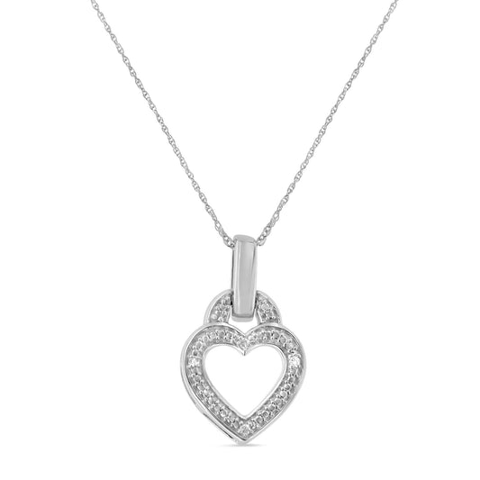 .925 Sterling Silver 1/20 Cttw Round Cut Diamond Heart Pendant Necklace (H-I