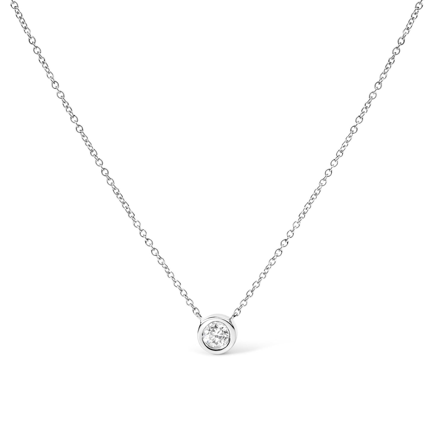 10K White Gold 3/10 Carat Round Brilliant-Cut Diamond Modern Bezel-Set Solitaire 16"-18" Pendant Necklace (H-I Color, SI2-I1 Clarity)