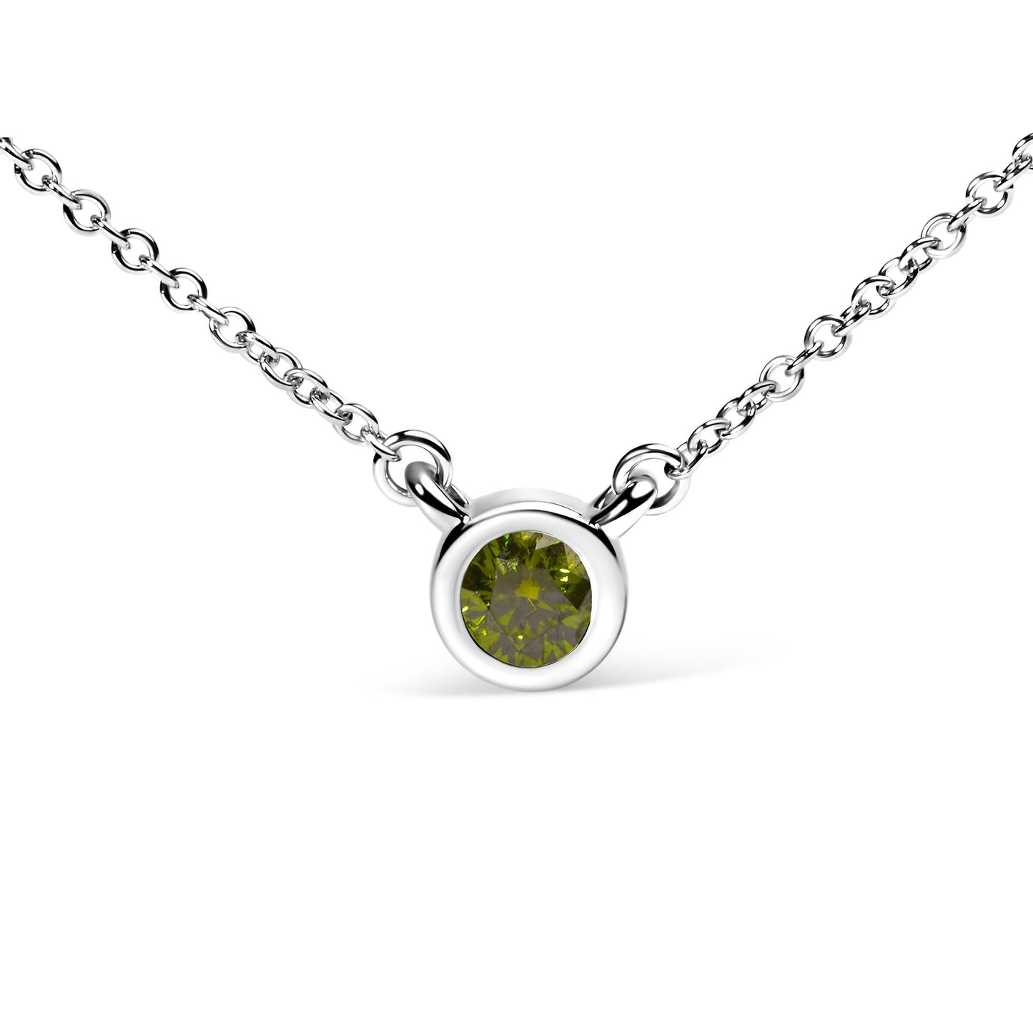 14K White Gold 1/2 Cttw Green Lab Grown Diamond Bezel-Set Solitaire 18" Pendant Necklace (Green Color, VS1-VS2 Clarity)