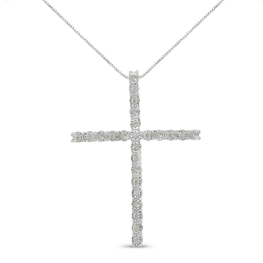 .925 Sterling Silver 1/2 Cttw Brilliant Cut Diamond Miracle-Set Cross 18’’