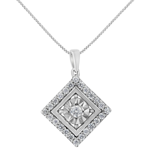 10KT White Gold 1/2 cttw Diamond Square Pendant Necklace (I-J Color I2-I3