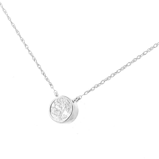 10K White Gold 1/3 Cttw Round-Cut Diamond Bezel 18’’ Pendant Necklace (J-K