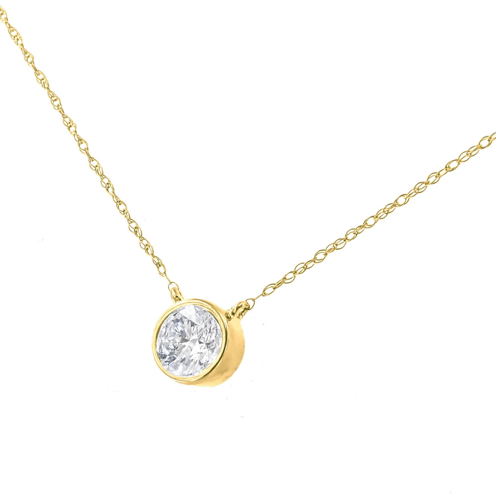 .925 Sterling Silver Round-Cut Diamond Bezel 18’’ Pendant Necklace (J-K