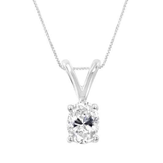 IGI Certified 10KT White Gold Diamond Oval Pendant Necklace (1/5 cttw H-I Color