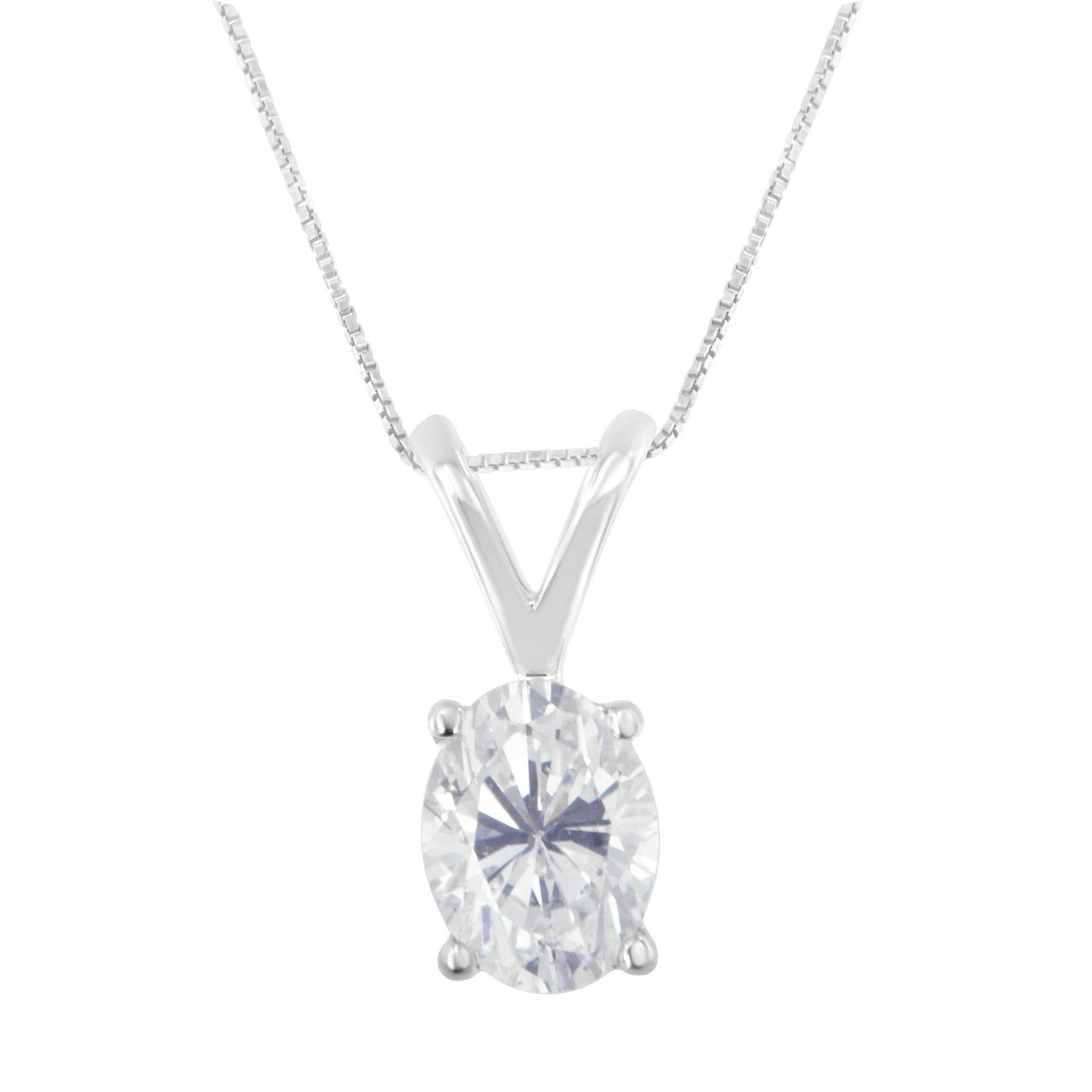 IGI Certified 10K White Gold 3/8 cttw Prong Set Diamond Oval Pendant Necklace