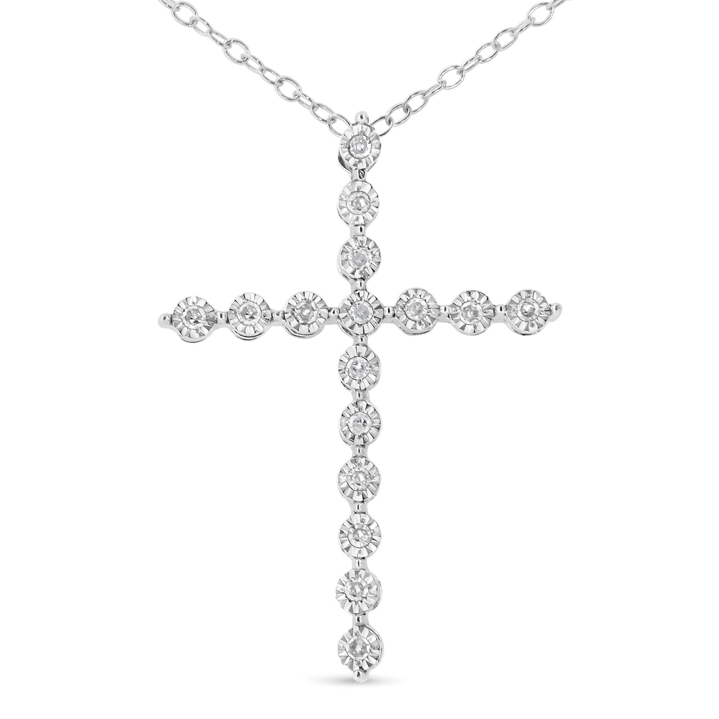 .925 Sterling Silver 1/6 cttw Diamond Cross Pendant Necklace (I-J I1-I2)