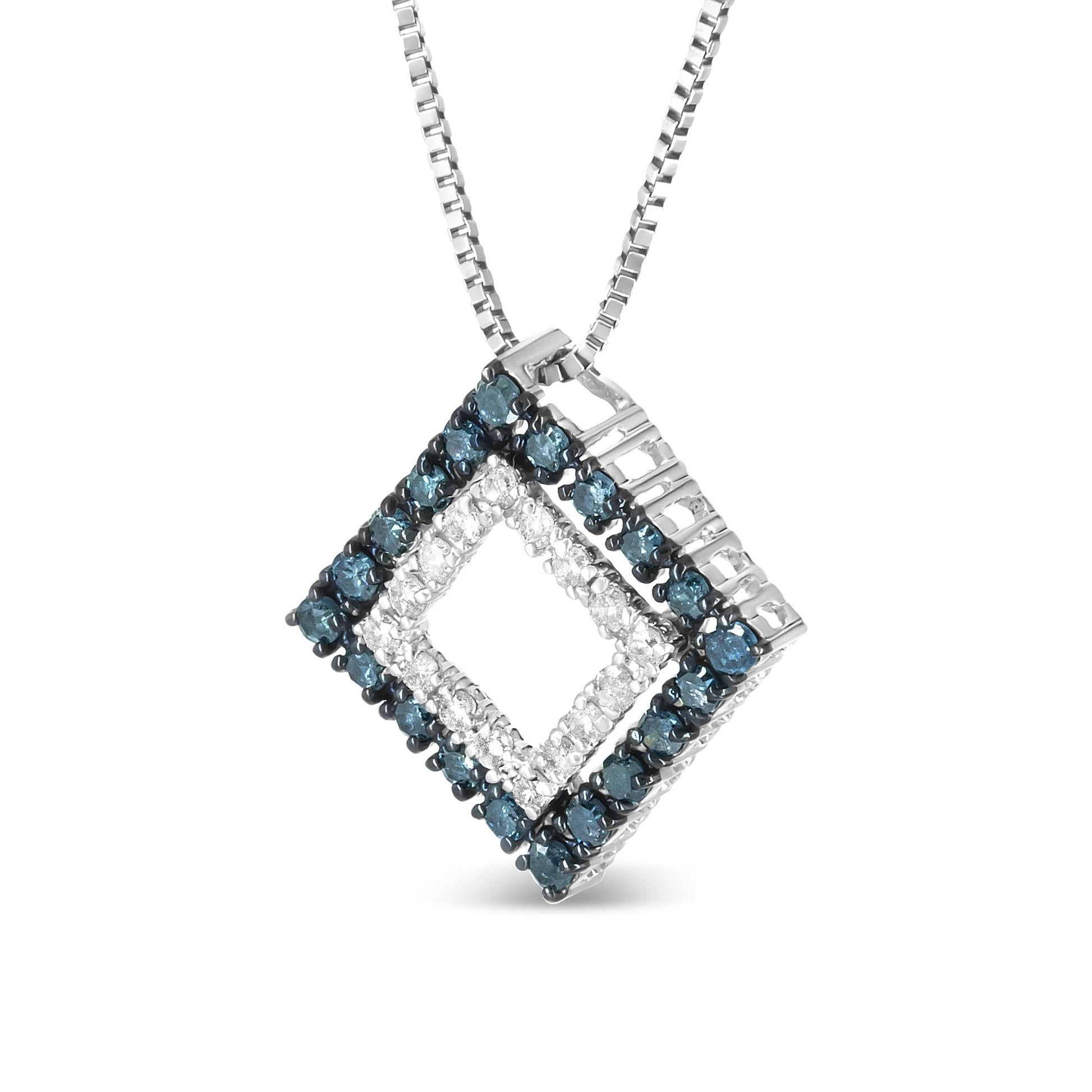 .925 Sterling Silver 1/2 Cttw Treated Blue and White Diamond Double Rhombus