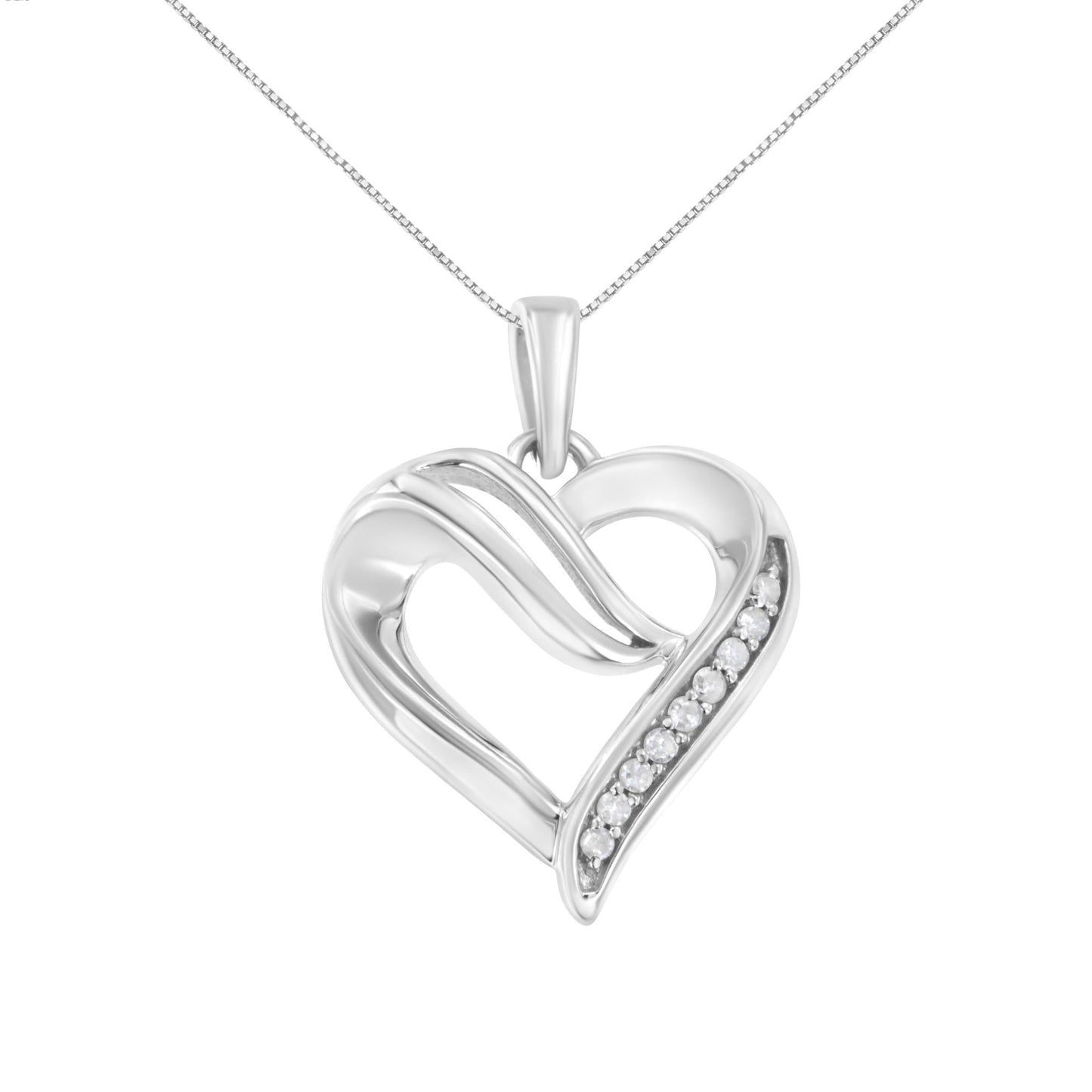 .925 Sterling Silver 1/10 Cttw Diamond Open Heart 18’’ Pendant Necklace