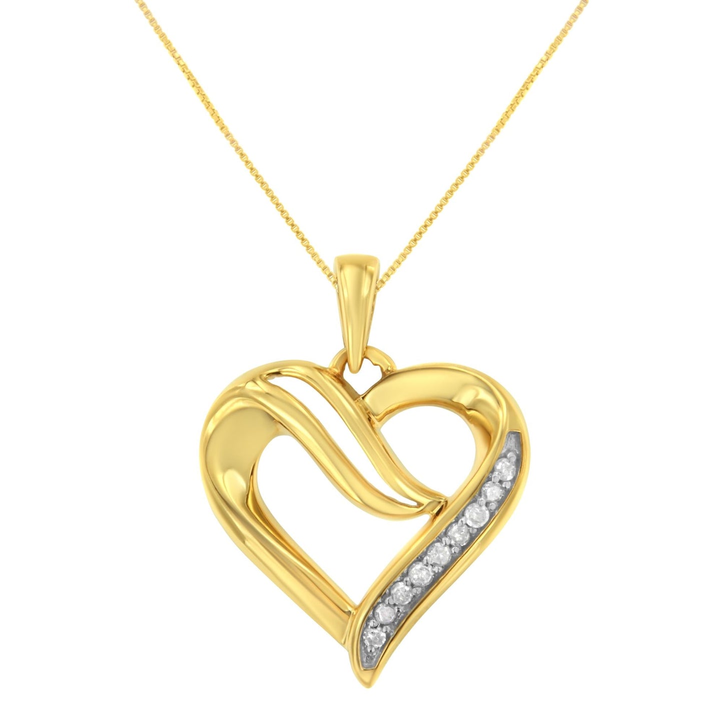 .925 Sterling Silver 1/10 Cttw Diamond Open Heart 18’’ Pendant Necklace