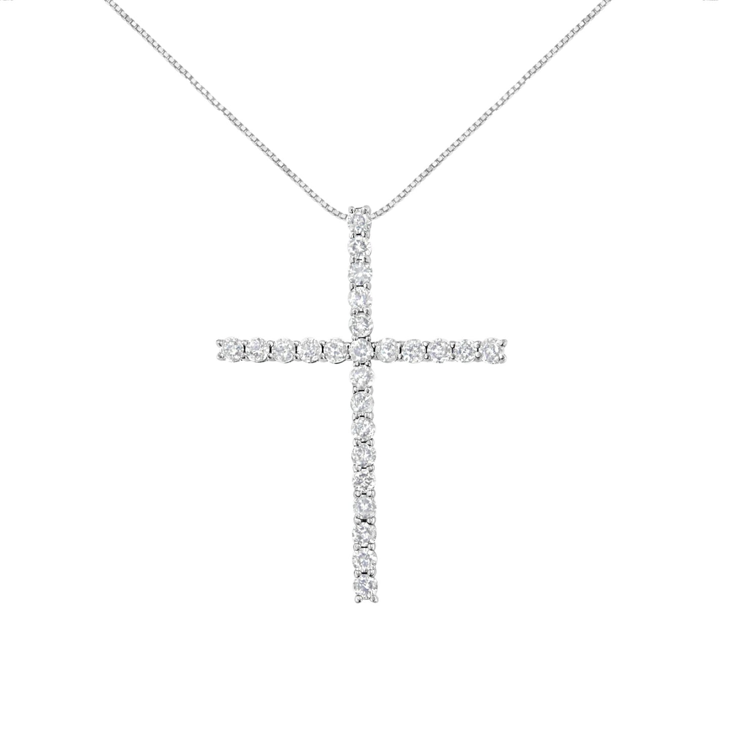 .925 Sterling Silver 2.0 Cttw Round Shape Diamond 1-1/4’’ Cross Pendant