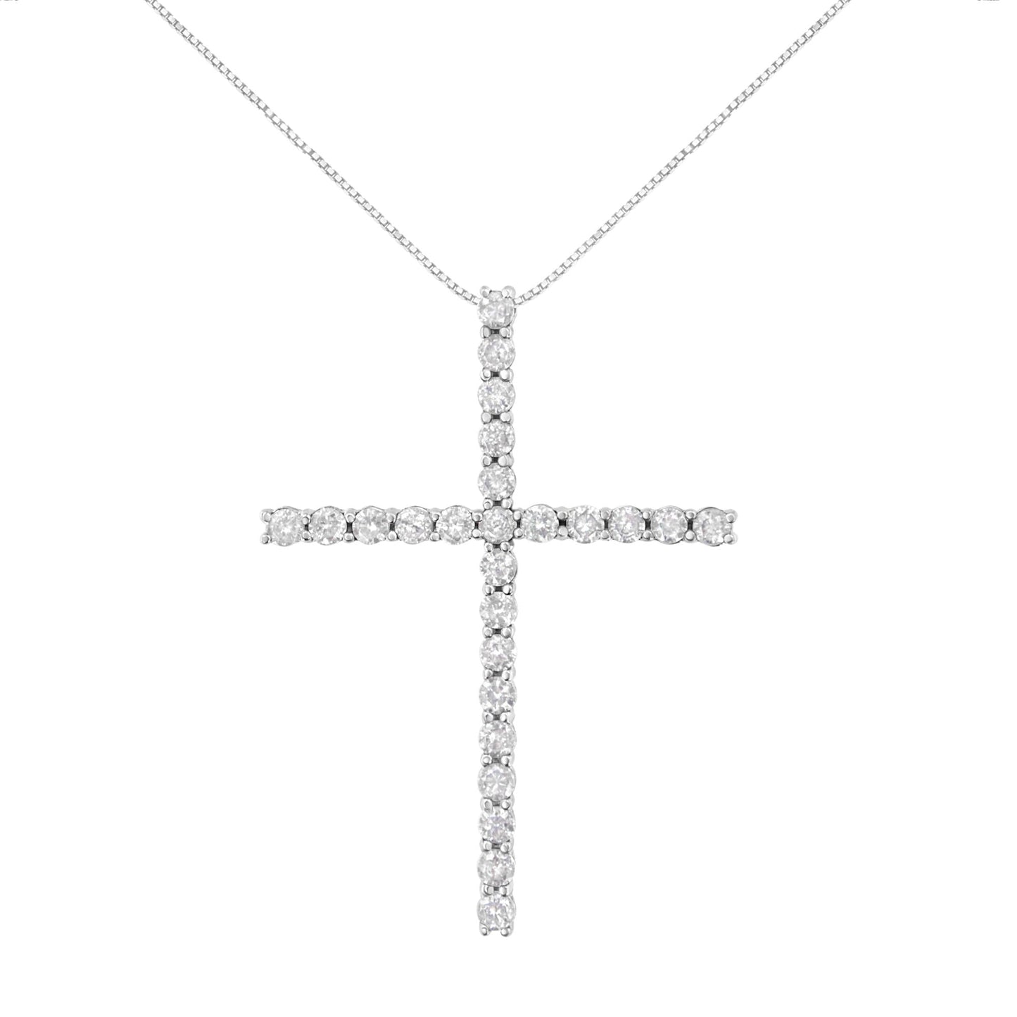 .925 Sterling Silver 2 1/2 cttw Diamond Cross Pendant Necklace (H-I I2-I3)