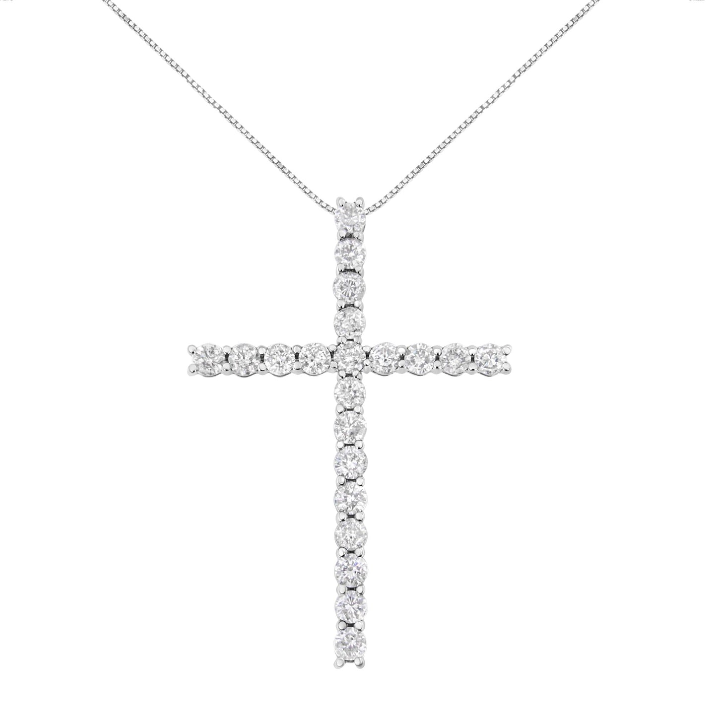 .925 Sterling Silver 4.0 Cttw Diamond 2-1/4’’ Cross Pendant with Box Chain