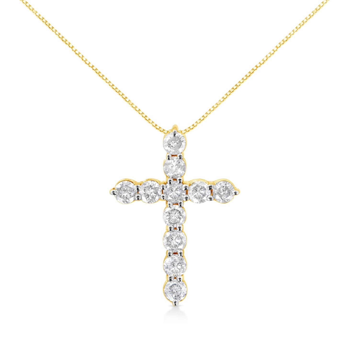 10K Yellow Gold Plated.925 Sterling Silver 1 cttw Prong Set Diamond Cross