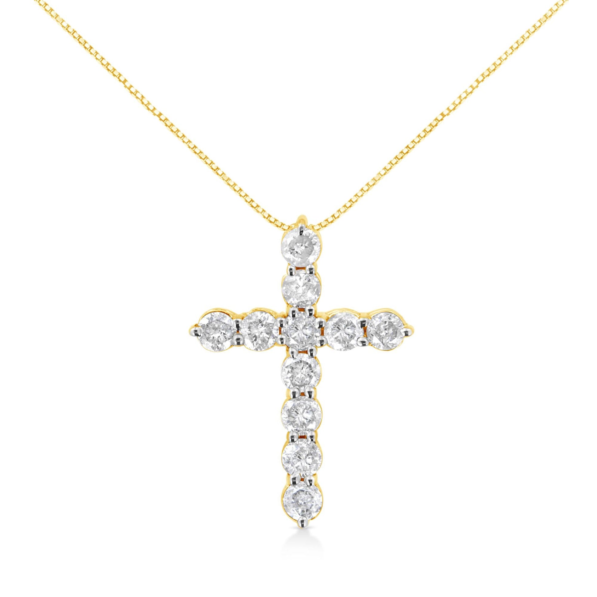 10K Yellow Gold Plated.925 Sterling Silver 1 cttw Prong Set Diamond Cross