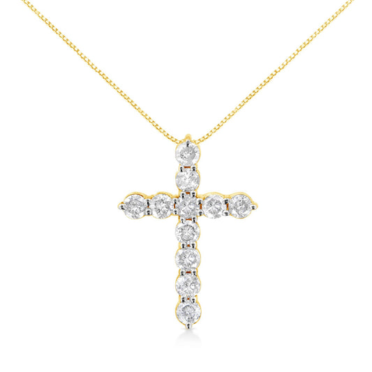 10K Yellow Gold Plated.925 Sterling Silver 1 cttw Prong Set Diamond Cross