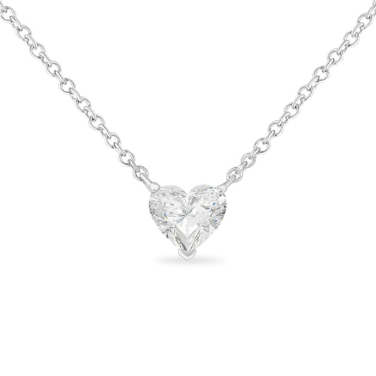 14k White Gold 1/4 Cttw Lab Grown Heart Shape Diamond Solitaire 18" Pendant Necklace (E-F Color, SI1-SI2 Clarity)