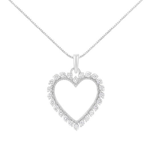 .925 Sterling Silver 1/2 Cttw Prong Set Diamond Encrusted Open Heart 18’’