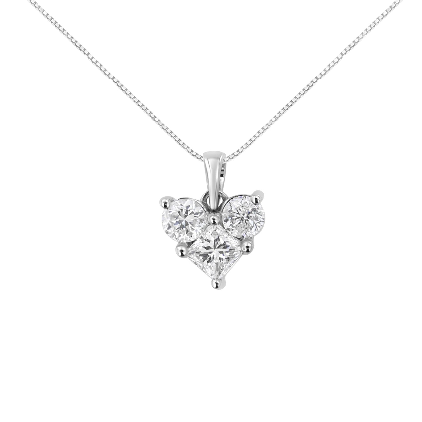 10K White Gold 1.0 Cttw Round-Cut and Princess-Cut Diamond Heart Shaped