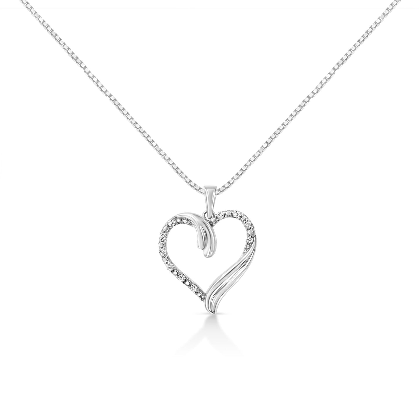 .925 Sterling Silver 1/10 Cttw Prong-Set Round Cut Diamond Open Heart 18’’