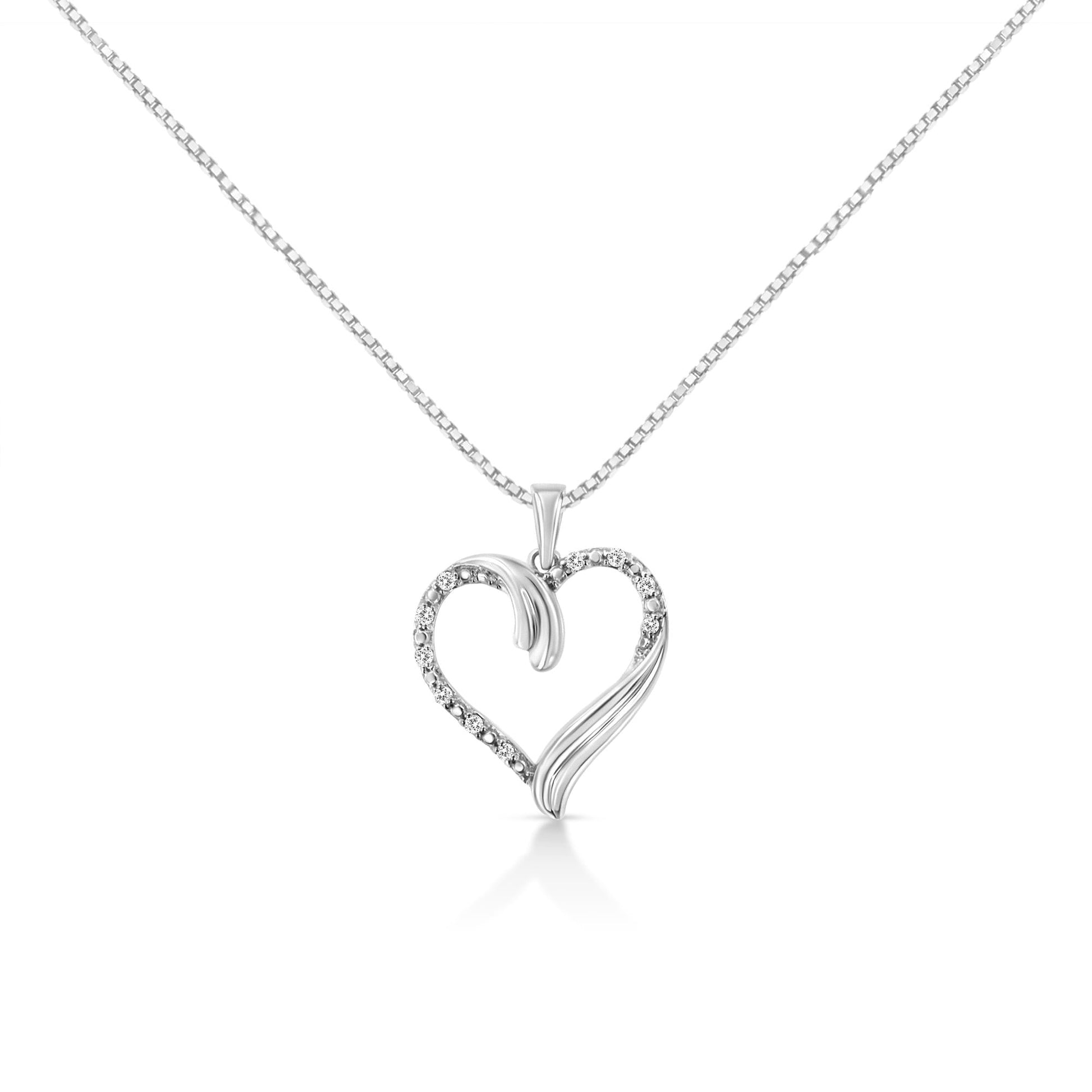 .925 Sterling Silver 1/10 Cttw Prong-Set Round Cut Diamond Open Heart 18’’