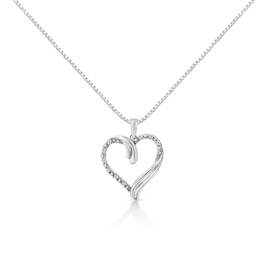 .925 Sterling Silver 1/10 Cttw Prong-Set Round Cut Diamond Open Heart 18’’