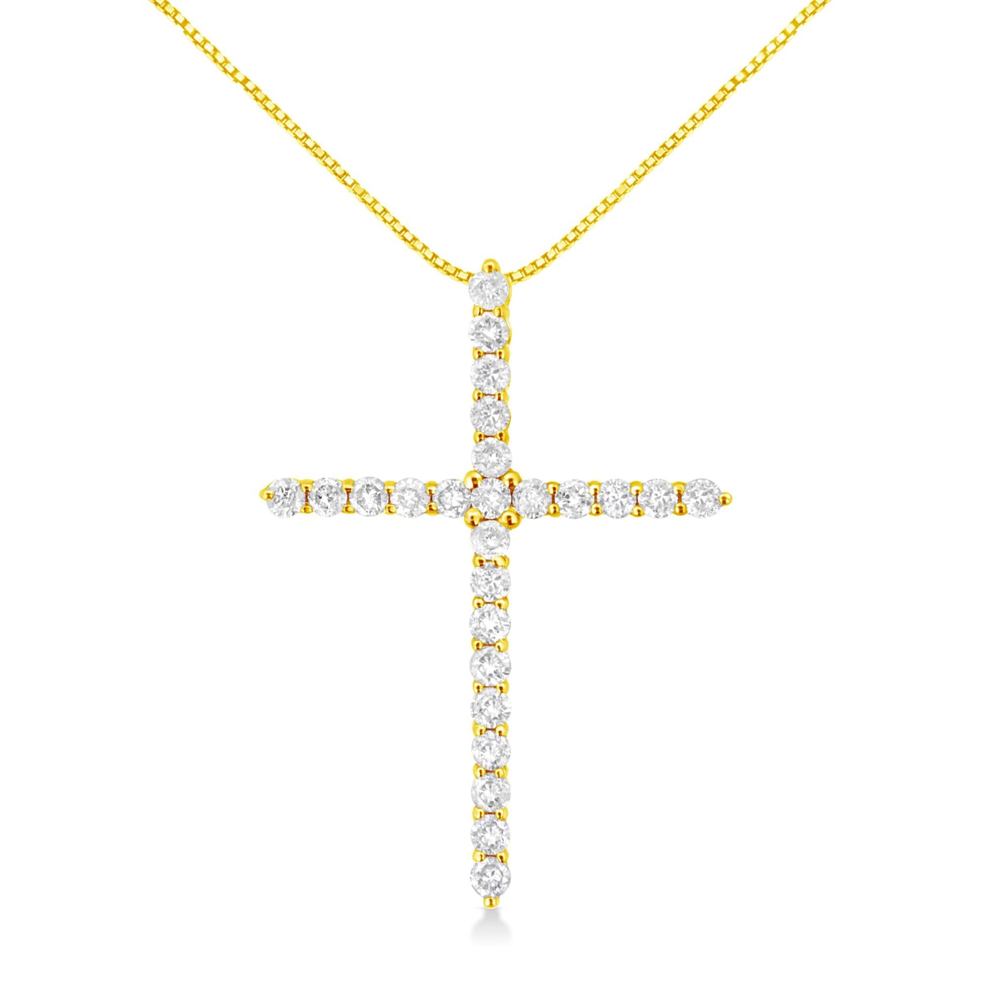 10K Yellow Gold Plated.925 Sterling Silver 2.0 Cttw Round Cut Diamond Cross