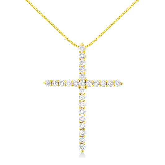 10K Yellow Gold Plated.925 Sterling Silver 2.0 Cttw Round Cut Diamond Cross