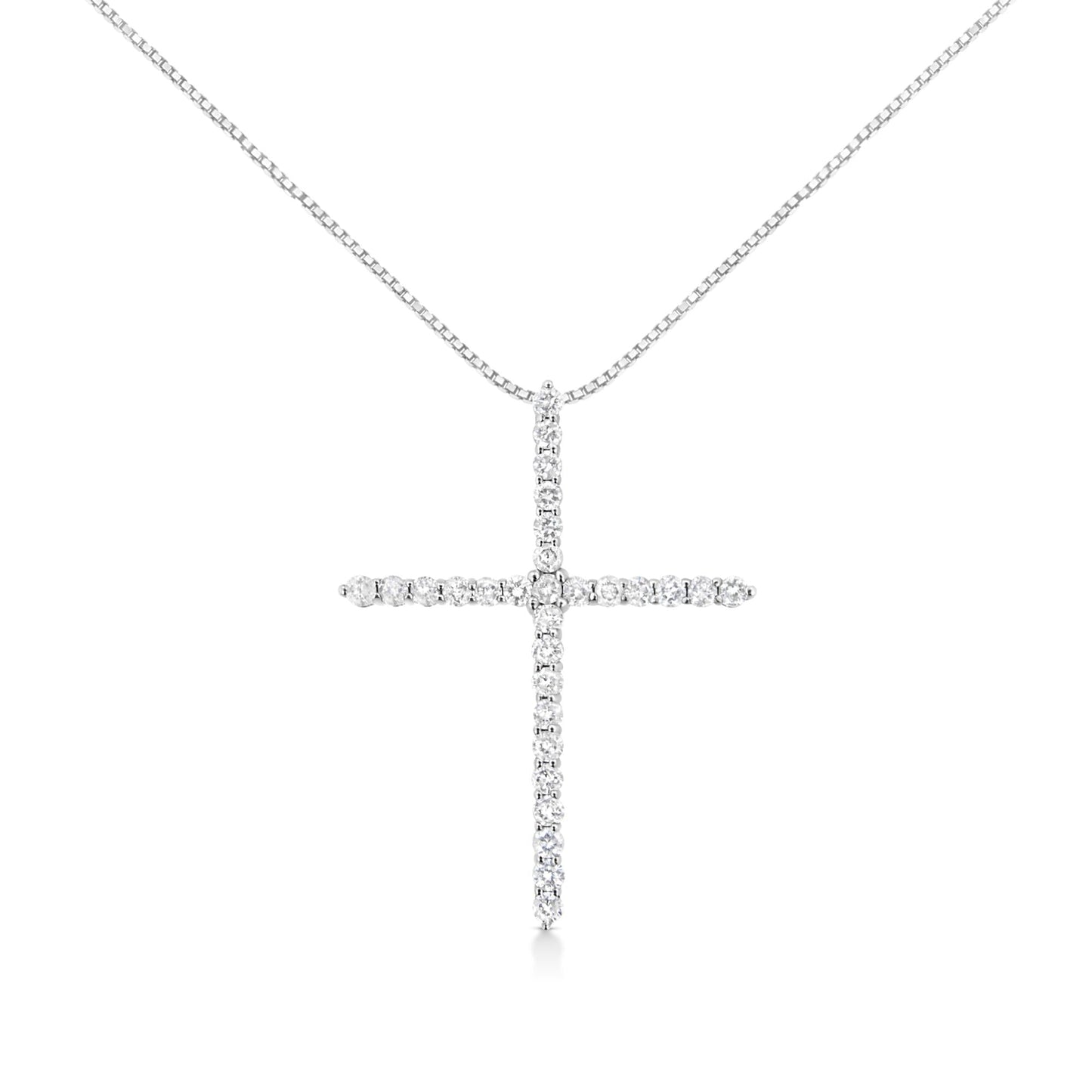 .925 Sterling Silver 3.0 cttw Prong Set Round-Cut Diamond Cross 18’’