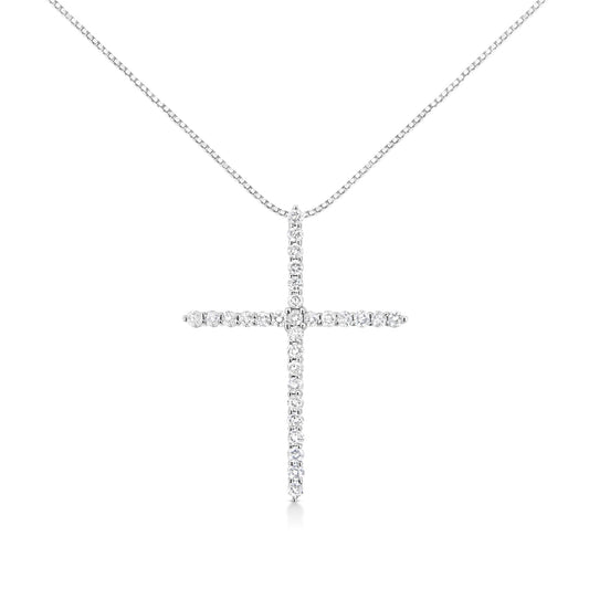 .925 Sterling Silver 3.0 cttw Prong Set Round-Cut Diamond Cross 18’’