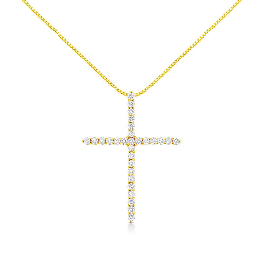 10K Yellow Gold 3.00 cttw Round-Cut Diamond Cross 18’’ Pendant Necklace