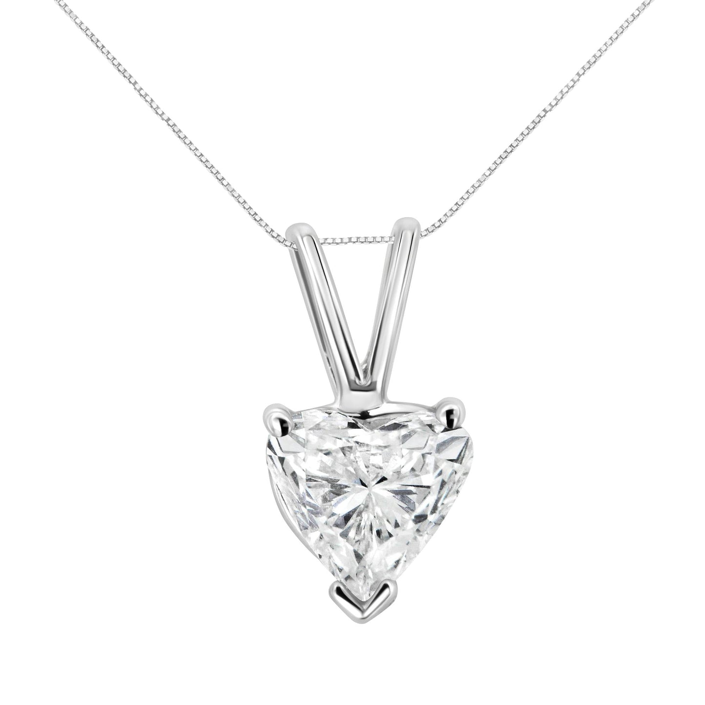 14K White Gold 3-Prong Set Heart Shaped Solitaire Diamond 18’’ Pendant