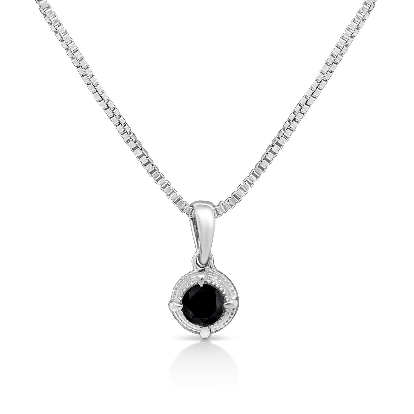 .925 Sterling Silver Treated Color Diamond Solitaire 18’’ Milgrain Pendant